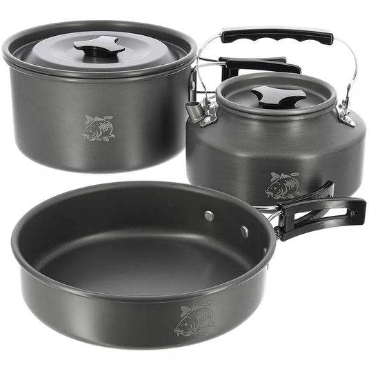 NGT Aluminium Outdoor Cook Set - 1.1 litre Kettle, Pot and Pan in Gun Metal