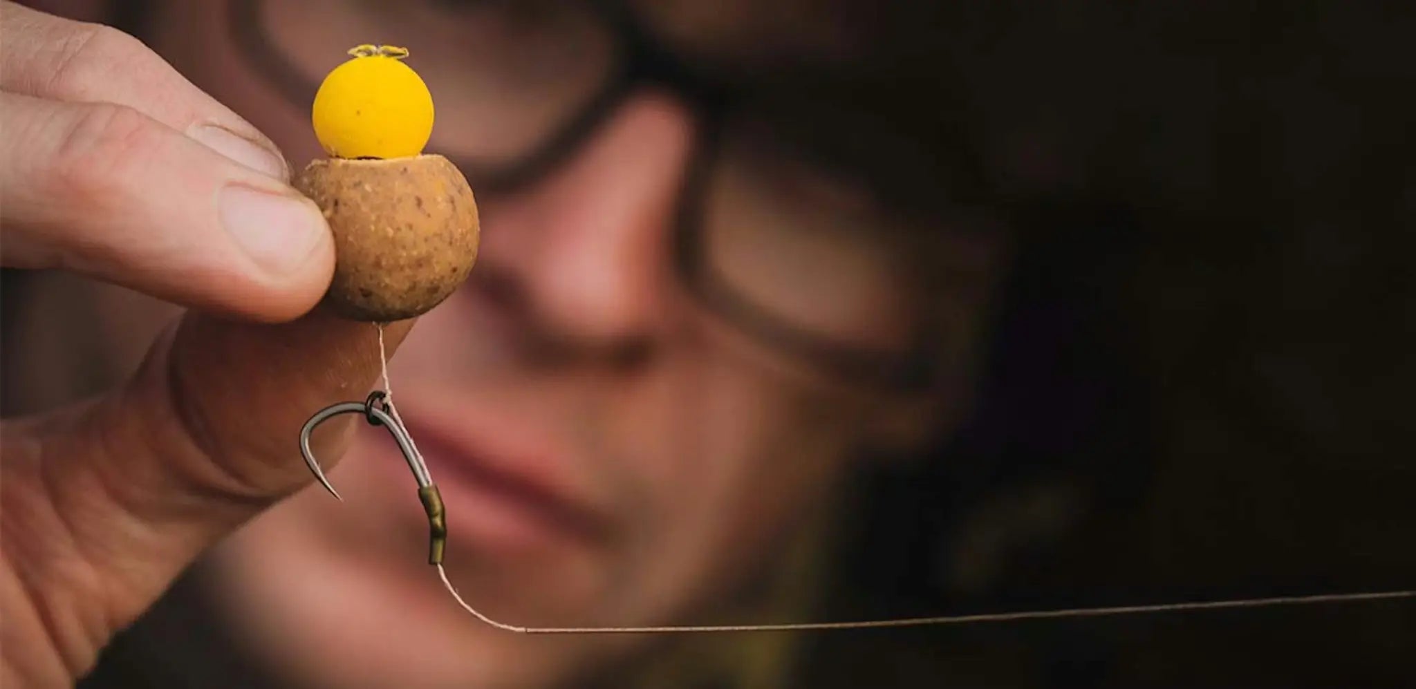 Yellow spherical bait ball on brown cork blowback DF rig weight and hook
