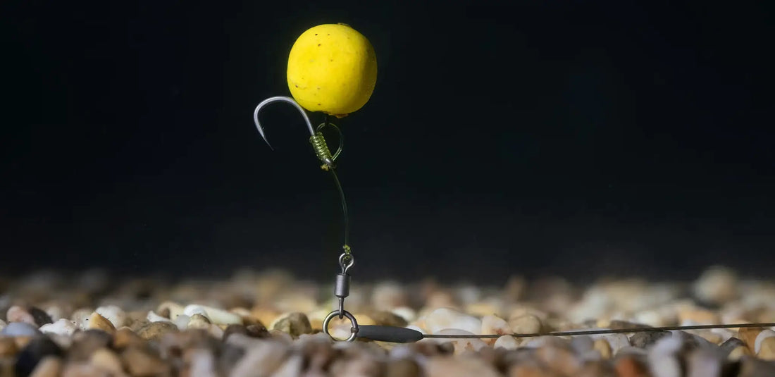 Yellow bait ball on hinge stiff rig hook and line setup