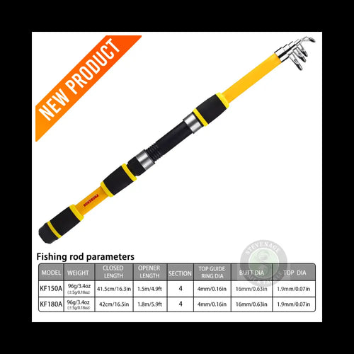 1.8M-4.5M Spinning Fishing Rod Glass Fiber Telescopic Fishing Rod YELLOW stevenage Bait and Tackle