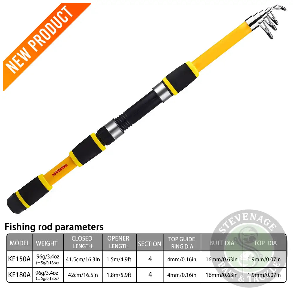 1.8M-4.5M Spinning Fishing Rod Glass Fiber Telescopic Fishing Rod YELLOW stevenage Bait and Tackle