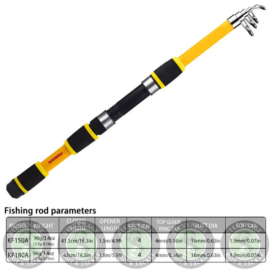 1.8M-4.5M Spinning Fishing Rod Glass Fiber Telescopic Fishing Rod YELLOW stevenage Bait and Tackle
