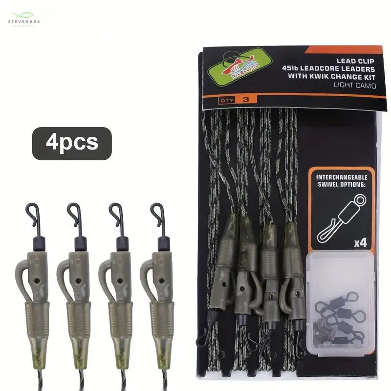 Load image into Gallery viewer, 4-Pack Carp Fishing Rope Kit with Lead Clips and Swivel Quick Change, Green PVC, Fishing Tackle for Sport &amp; Outdoor Use Stevenage Bait and Tackle Ltd
