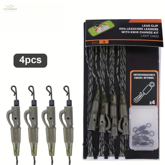 4-Pack Carp Fishing Rope Kit with Lead Clips and Swivel Quick Change, Green PVC, Fishing Tackle for Sport & Outdoor Use Stevenage Bait and Tackle Ltd