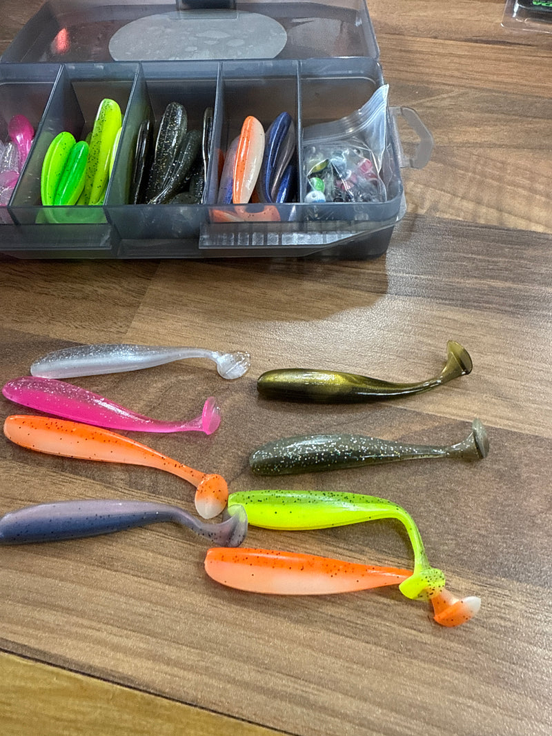 Load image into Gallery viewer, Stevenage  Bait and Tackle 76pcs 208g TEXAS RIG Fishing Lure Set Swimbait Fishing Lures Set Box with Jig Head Soft Lure Bait Freshwater Saltwater
