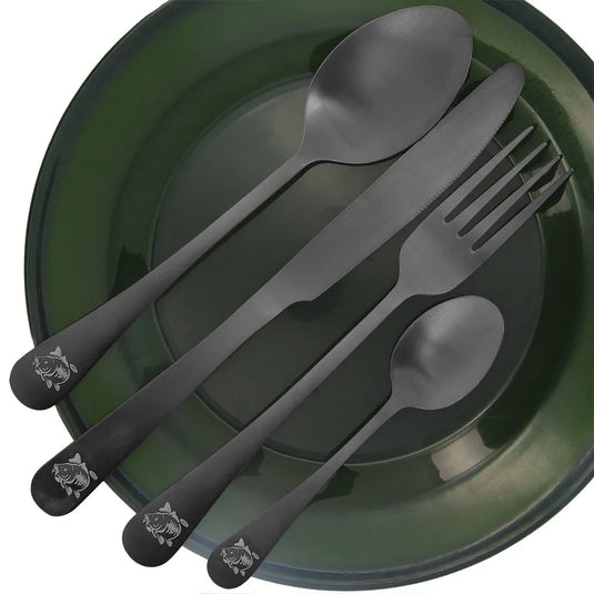 NGT 4pc Cutlery Set - Matt Effect Fork, Knife, Spoon and Tea Spoon in Neoprene Case
