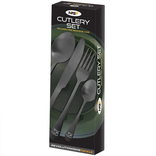 NGT 4pc Cutlery Set - Matt Effect Fork, Knife, Spoon and Tea Spoon in Neoprene Case