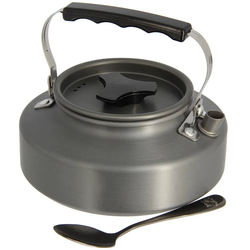 Load image into Gallery viewer, NGT Aluminium Outdoor Kettle Set - 0.80 Litre Gun Metal Kettle with Teaspoon and 600D Case
