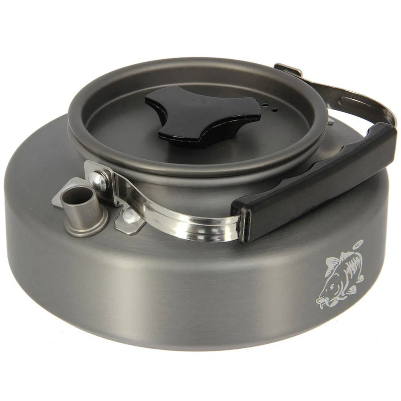 Load image into Gallery viewer, NGT Aluminium Outdoor Kettle Set - 0.80 Litre Gun Metal Kettle with Teaspoon and 600D Case
