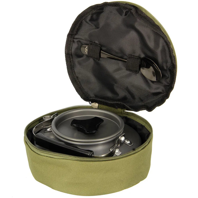 Load image into Gallery viewer, NGT Aluminium Outdoor Kettle Set - 0.80 Litre Gun Metal Kettle with Teaspoon and 600D Case

