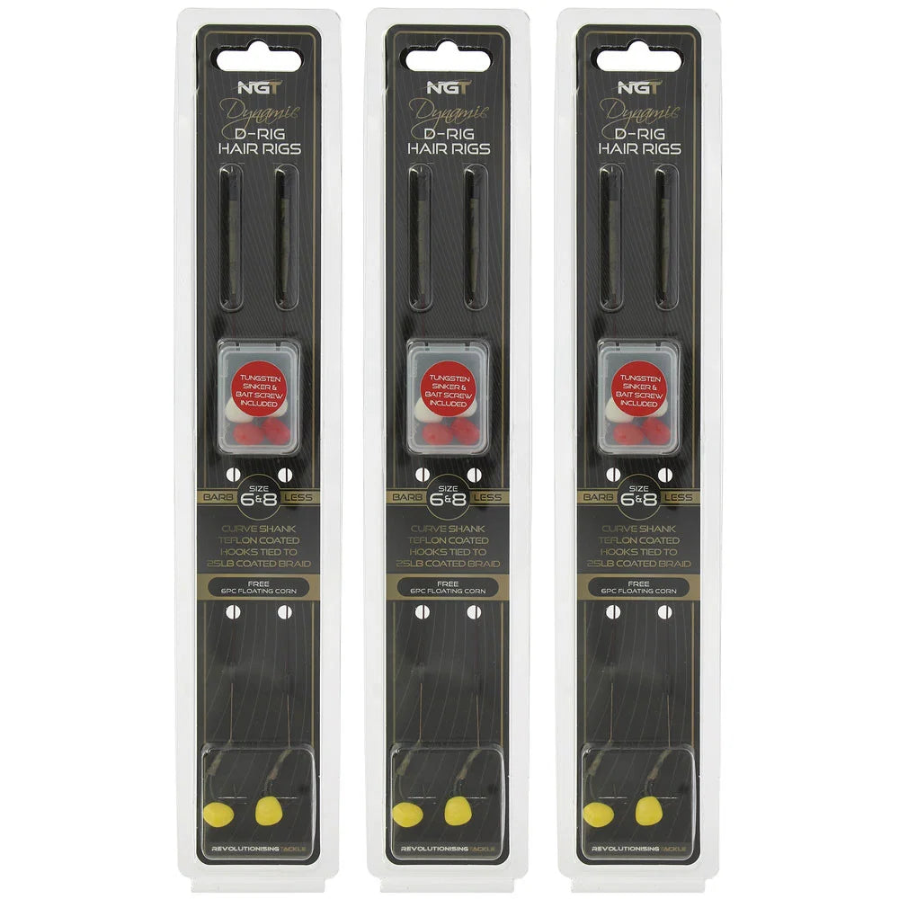 NGT Dynamic Twin Pack 'D RIG' Hair Rigs - Size 6 and 8 Barbless