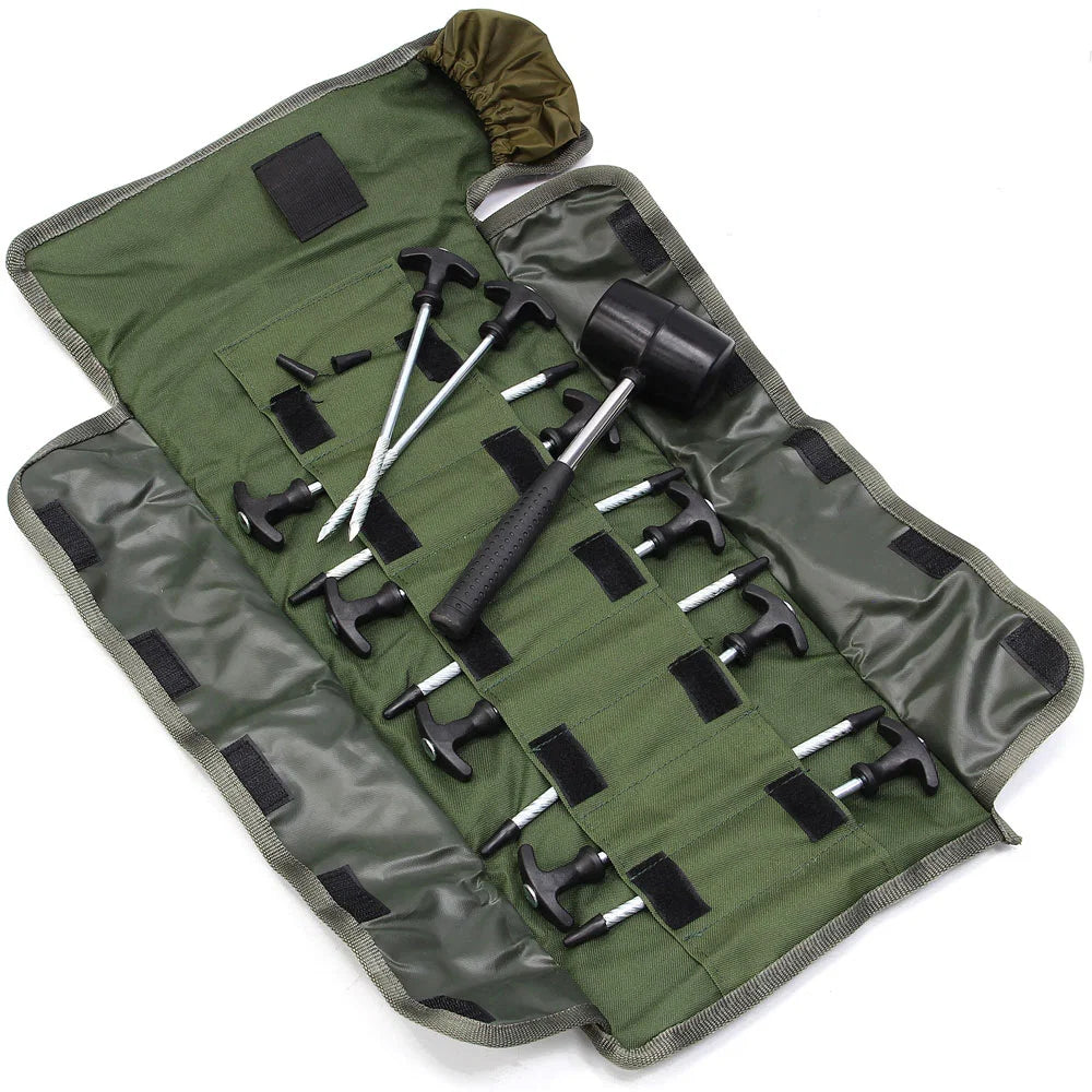 NGT Bivvy Peg Set - 10 x 8" Bivvy Pegs and Mallet in Roll Up Case