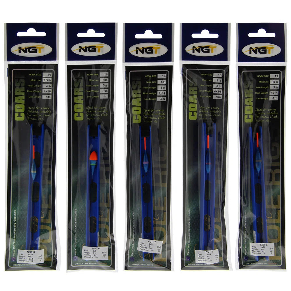 NGT Coarse Pole Rigs - 10 Assorted Coarse Specific Pole Rigs
