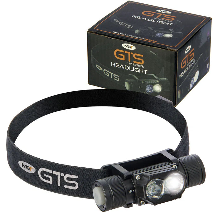 NGT GTS Headlight - 250 Lumens + UV Light with USB Rechargable 1800mAh Battery