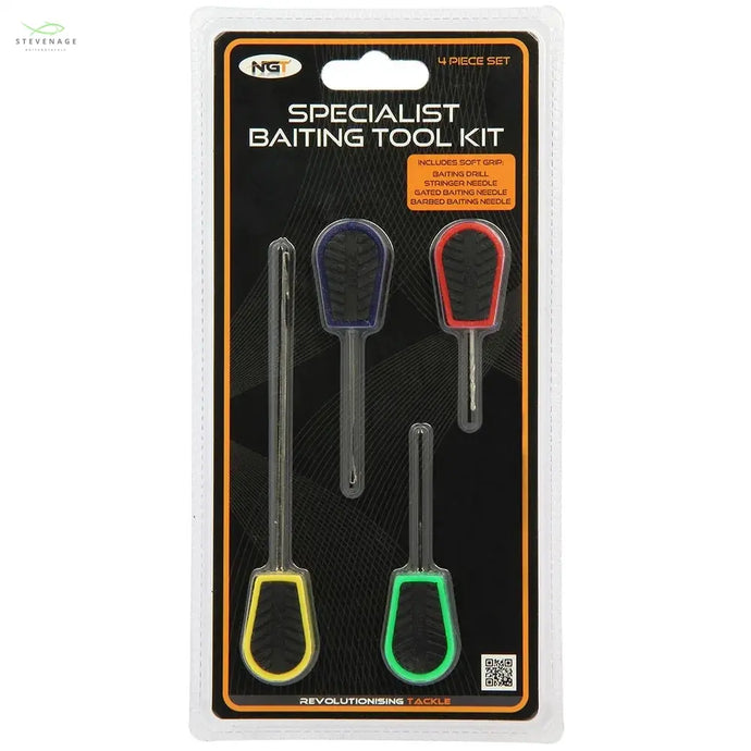 NGT 4pc Soft Grip Tool Set - PVA Long, PVA Short, Baiting Needle and Drill NGT