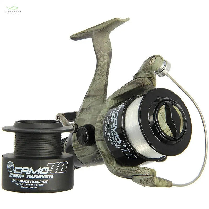 Load image into Gallery viewer, NGT Angling Pursuits Camo 40 - 3BB Carp Runner Reel with 12lb Line and Spare Spool NGT
