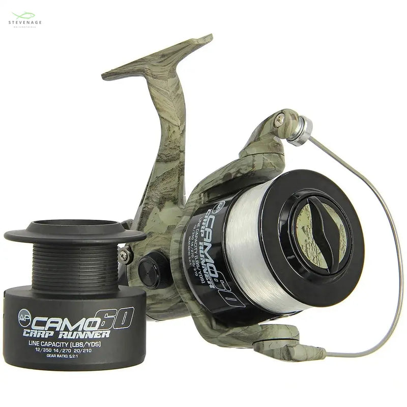 Load image into Gallery viewer, NGT Angling Pursuits Camo 60 - 3BB Carp Runner Reel with 12lb Line and Spare Spool NGT
