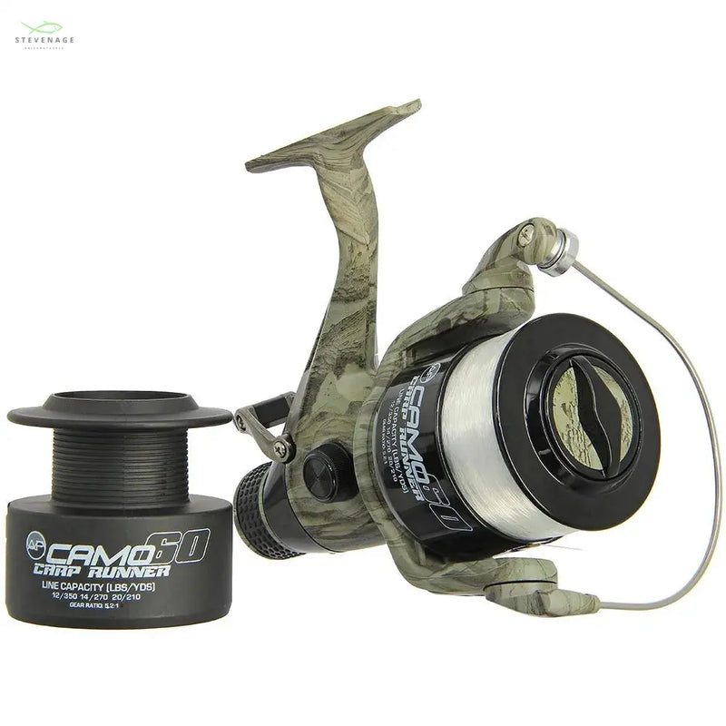 Load image into Gallery viewer, NGT Angling Pursuits Camo 60 - 3BB Carp Runner Reel with 12lb Line and Spare Spool NGT
