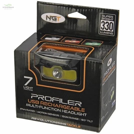 NGT Profiler Headlight - 330 Lumens USB Rechargable Motion Sensor Headlight with Case NGT