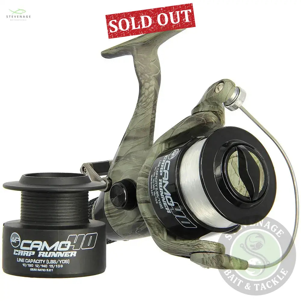 NGT Angling Pursuits Camo 40 - 3BB Carp Runner Reel with 12lb Line and Spare Spool NGT
