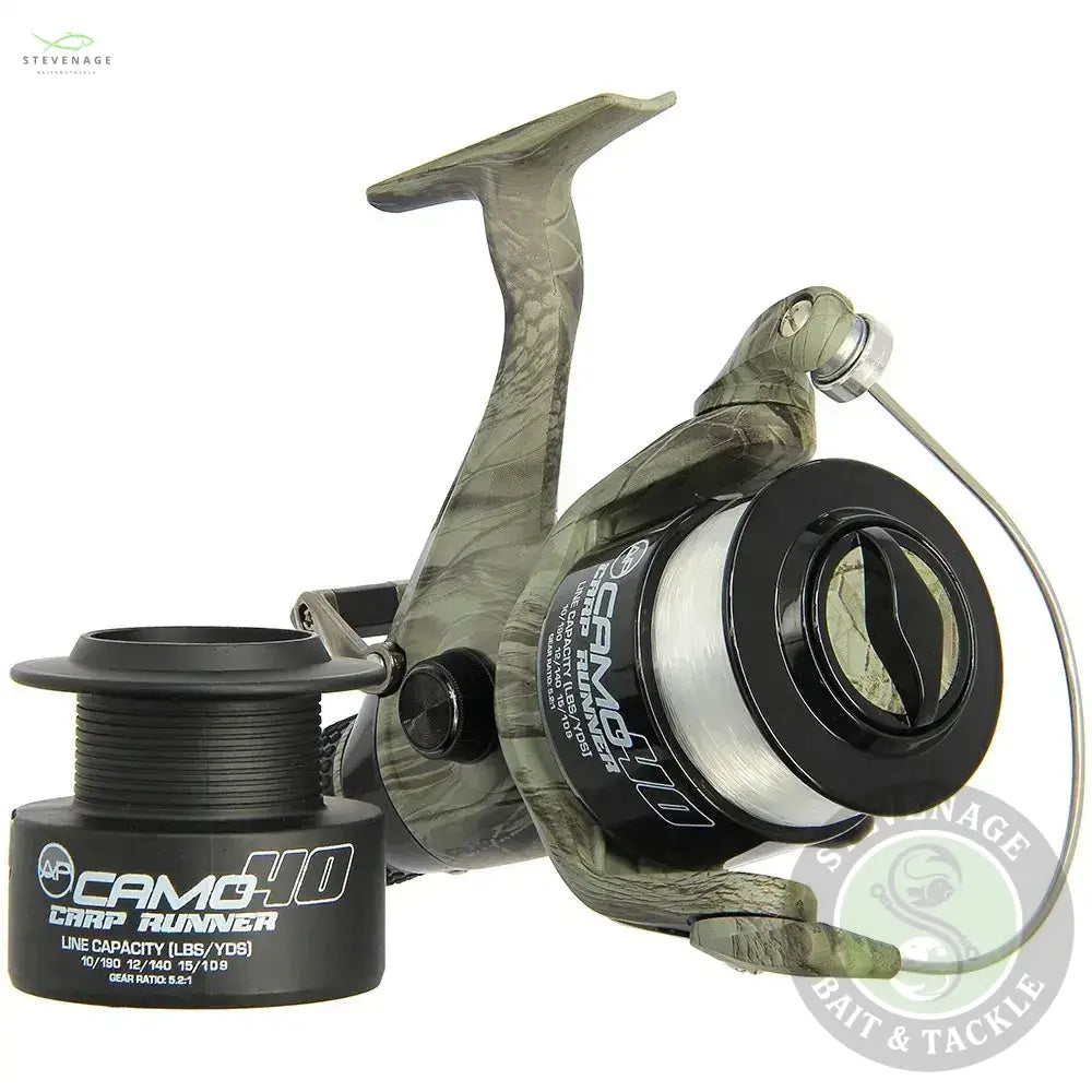 NGT Angling Pursuits Camo 40 - 3BB Carp Runner Reel with 12lb Line and Spare Spool NGT