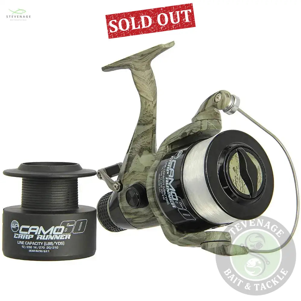 NGT Angling Pursuits Camo 60 - 3BB Carp Runner Reel with 12lb Line and Spare Spool NGT