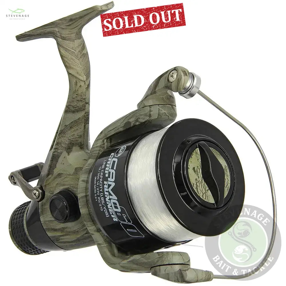 NGT Angling Pursuits Camo 60 - 3BB Carp Runner Reel with 12lb Line and Spare Spool NGT