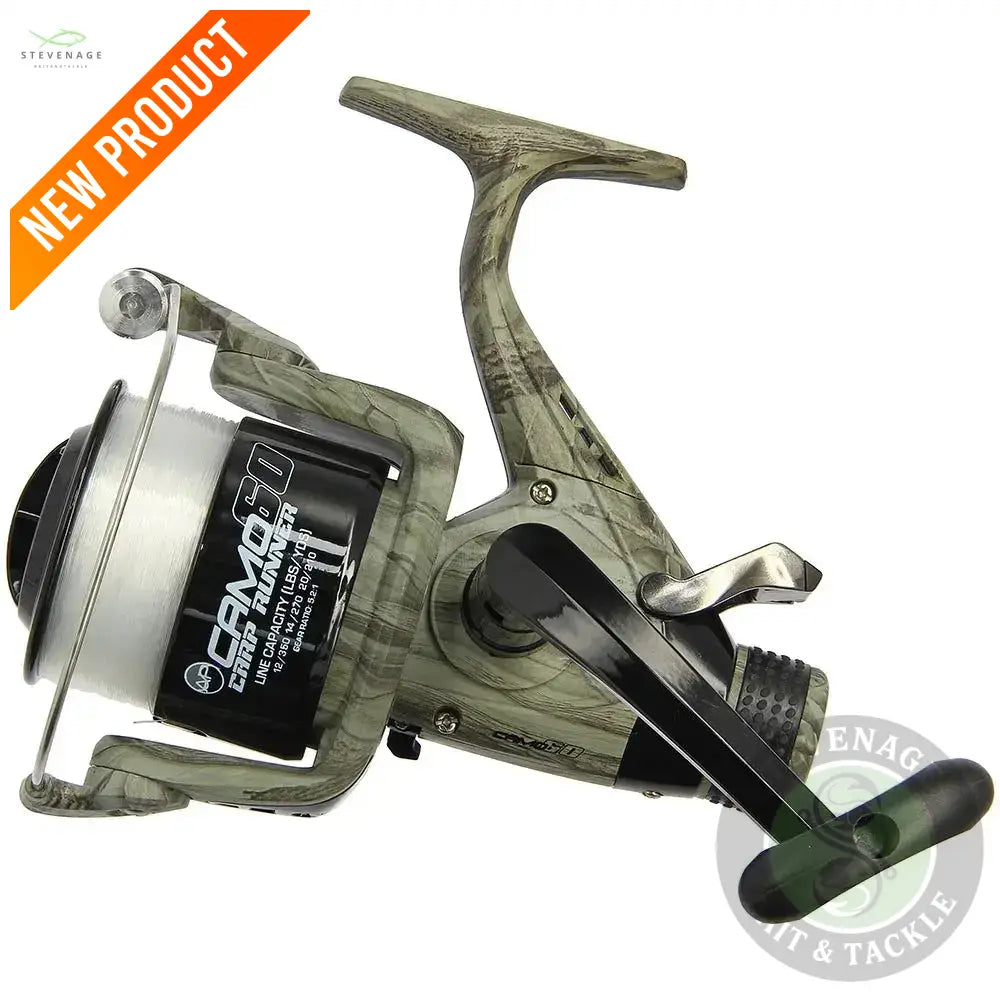 NGT Angling Pursuits Camo 60 - 3BB Carp Runner Reel with 12lb Line and Spare Spool NGT
