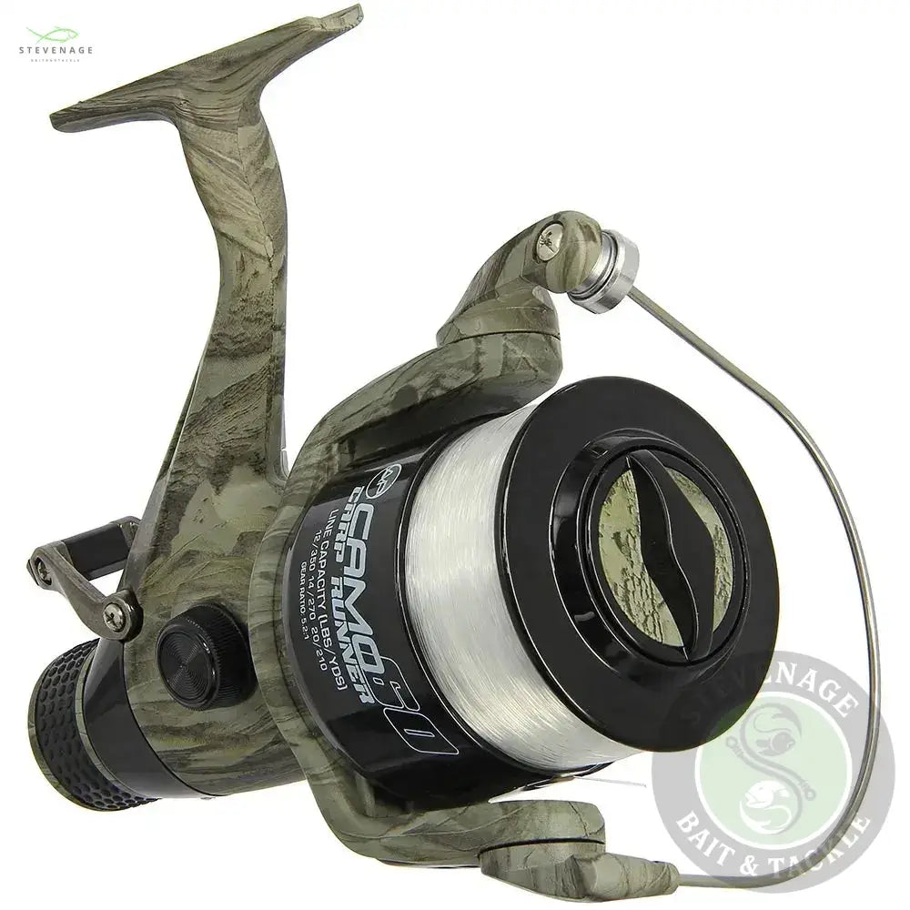 NGT Angling Pursuits Camo 60 - 3BB Carp Runner Reel with 12lb Line and Spare Spool NGT