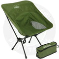 Olive green angling pursuits compact chair foldable carp fishing chair with black metal frame and mesh seat panel