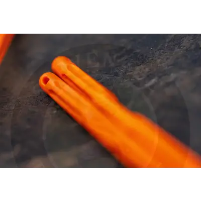 Bright orange disgorger double with textured grip made of durable plastic fishing tackle for stevenage bait use