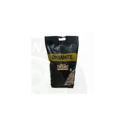 Black bag of dynamite brand roasted peanuts with bold yellow and white label for carp fishing at stevenage bait and tackle
