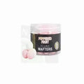 Pink peppermint flavored wafer candies in a clear jar with black and white labeling from Dynamite Baits peppered fruit wafters