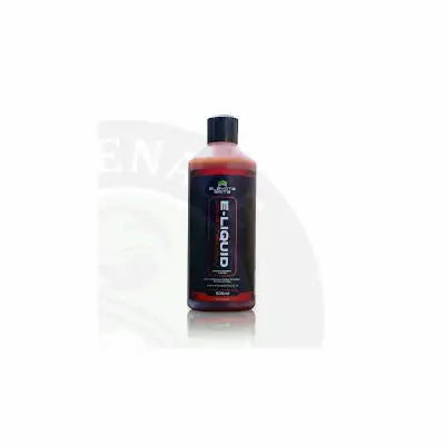 A sleek black elevate baits e-liquid bottle with a glossy finish and bold white and silver eliquid lettering on the label