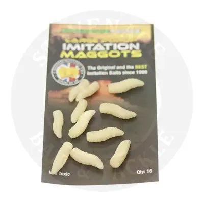 A package of pale yellow large buoyant imitation maggots made of plastic for stevenage bait fishing use