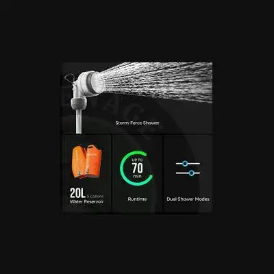 Flextail tiny shower storm-force shower with sleek silver finish dual modes and 70 minutes runtime