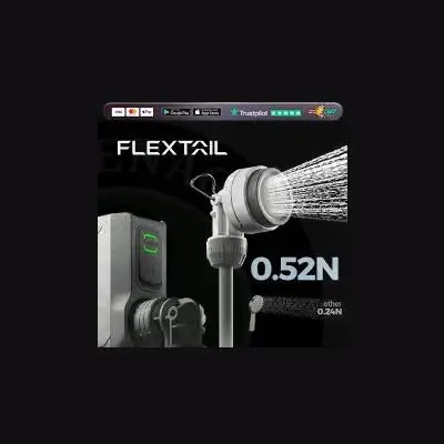 The flextail tiny shower water sprayer has a sleek metallic design with adjustable spray patterns for versatile use