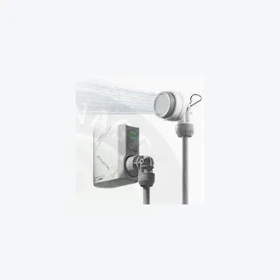 White wall-mounted flextail tiny shower air purifier with circular filter and attached hose for compact use