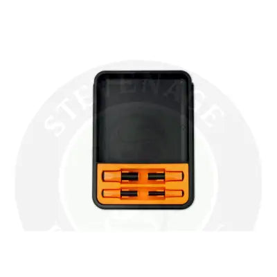Black and orange plastic dartboard tip case with four black tips in bright orange compartment by Gardner Tackle GPB Polarised sunglasses