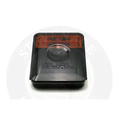 Black plastic gardner tackle gpb device with orange translucent panel and guru knowledge is power text for gpb polarised sunglasses