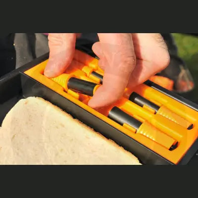 Bright orange and black survival lighter set in a molded plastic case for gardner tackle gpb polarised sunglasses accessories