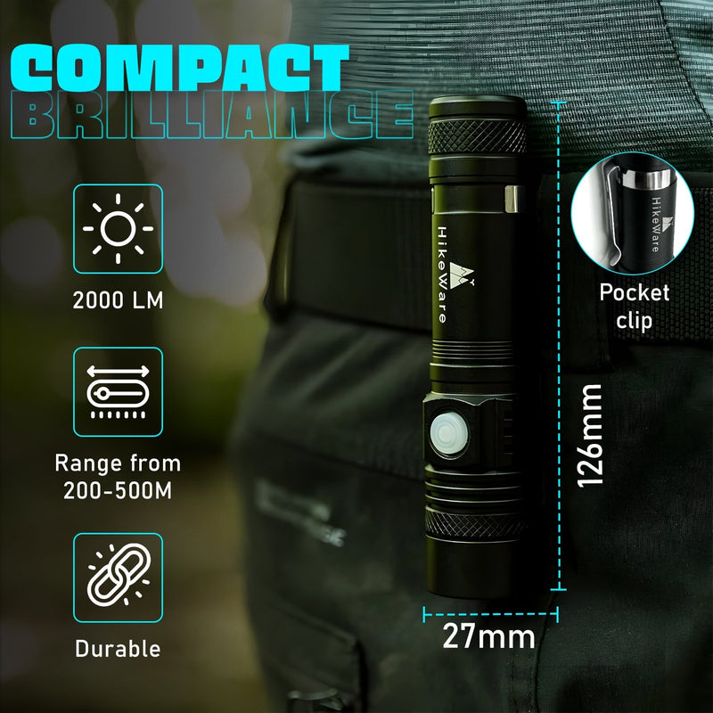 Load image into Gallery viewer, HikeWare Ultra Bright LED Pocket Flashlight - 2000 Lumens
