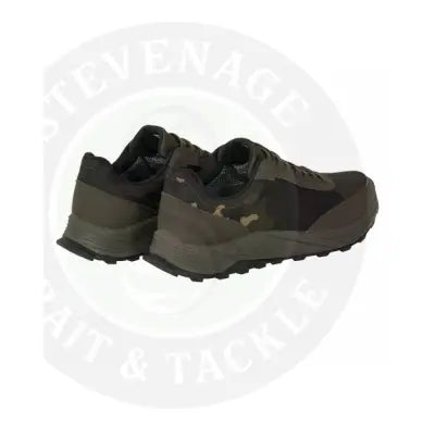Olive green and black camouflage drykore trainer hiking sneakers with rugged rubber sole pre order april