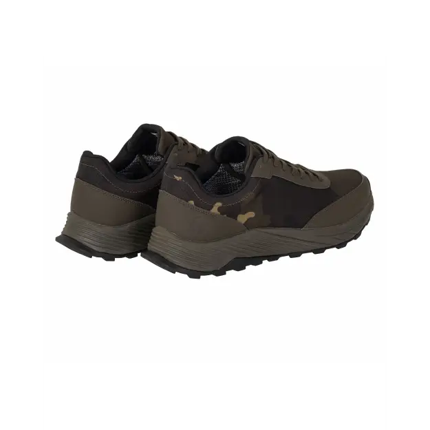 Olive green and black camouflage drykore trainer hiking sneakers with rugged rubber sole pre order april