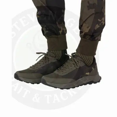 Olive and brown camouflage drykore trainer athletic sneakers with rugged textured sole pre order april