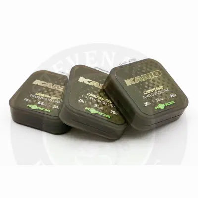 Three rectangular olive green kamo camouflage-coated hooklink containers from korda with incredibly tough coating