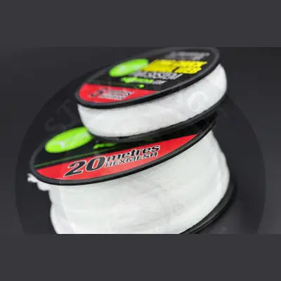White 20 meter hexmesh fishing line spools with black and red labels for korda longchuck funnel season hexmesh refill