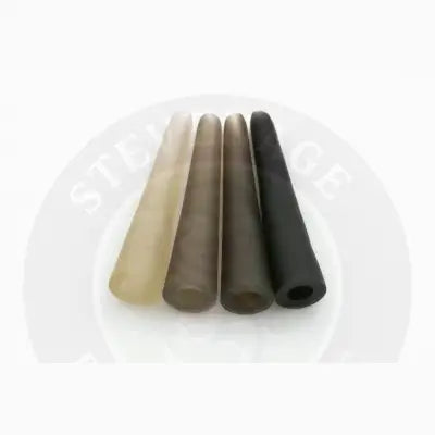 Four translucent durable tail rubbers in beige gray and black silicone for streamlined rubber sleeves and lead clips