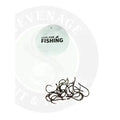 Black carp barbless hooks with a shiny metallic finish piled beneath a white sticker live for fishing barbless hooks 20pcs