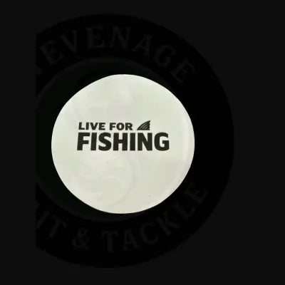White circular sticker with black live for fishing text and fish fin graphic for fake sweetcorn 20pcs sinking product